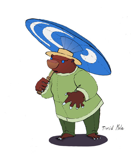 ink and digital color illustration of a mole character design
