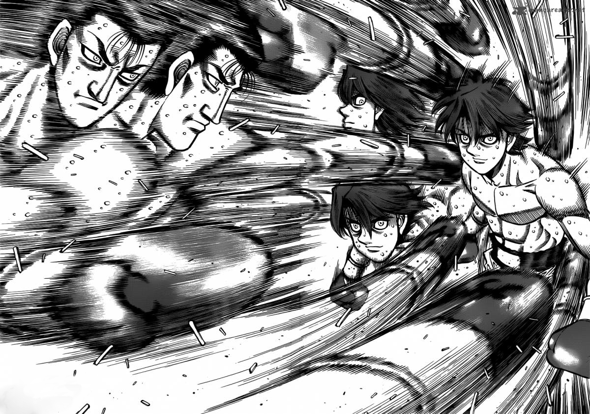 A panel from Hajime no ippo showing a massive number of motion lines