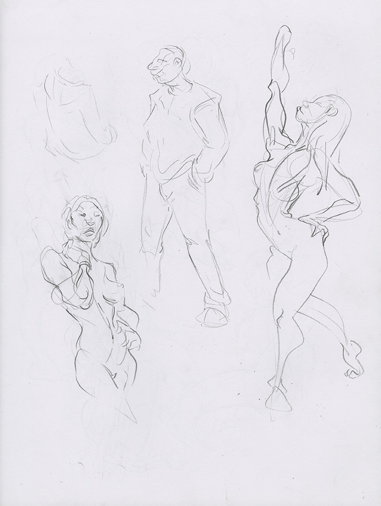 sketchbook page featuring a female dancer