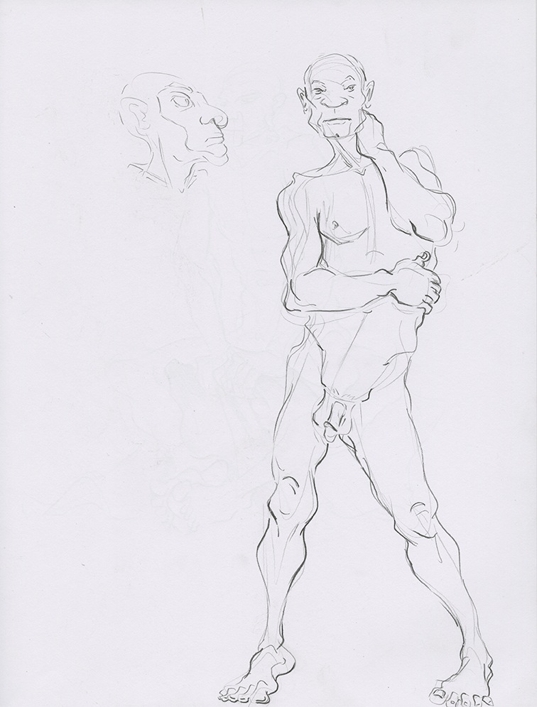 Long pose life drawing featuring a distinctive looking artist's model.