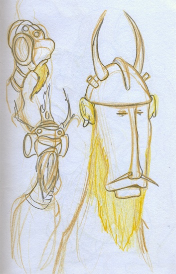 Sketchbook page showing creatures that look like medieval inspired deer.